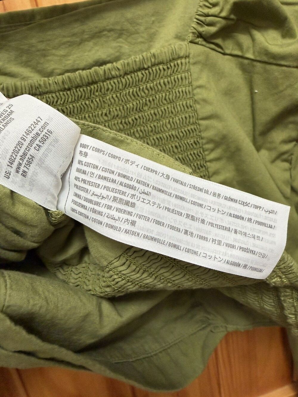 Abercrombie & Fitch Green Puff Sleeve Ruched Blouse Y2K Smocked Milkmaid Top S - Picture 5 of 7